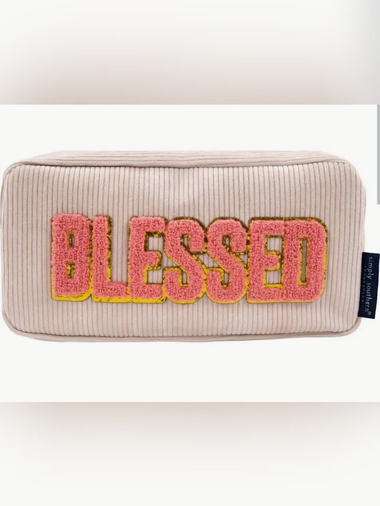 Simply Southern Handbags - Simply Southern Pink Corduroy 'BLESSED' Make-up Bag